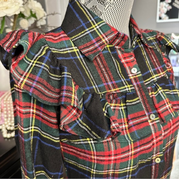 Blue Rain Ruffle Plaid Shirt Dress Size S - Picture 6 of 15
